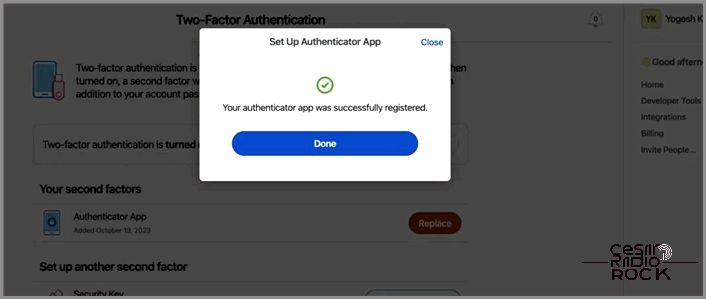 Authenticator App Registered on 1password