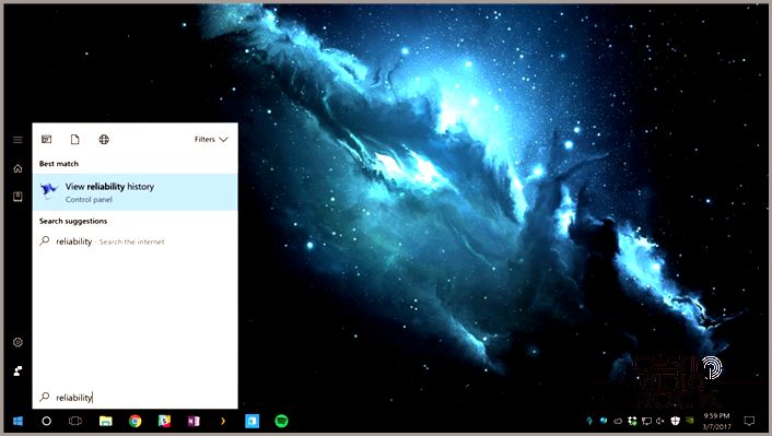 windows reliability monitor start menu