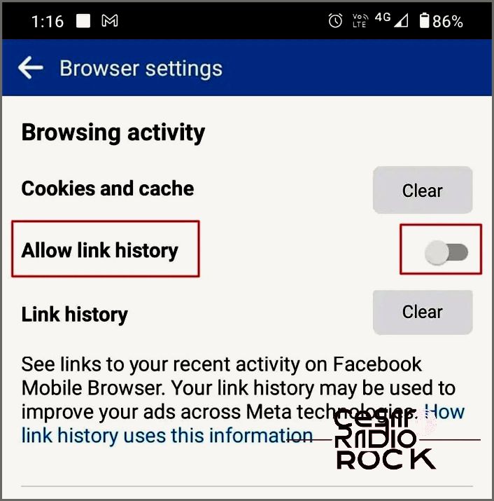 Toggle on Allow Link History