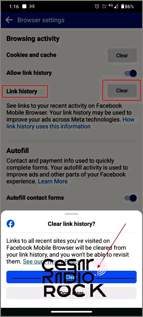 Clear Link History on Facebook