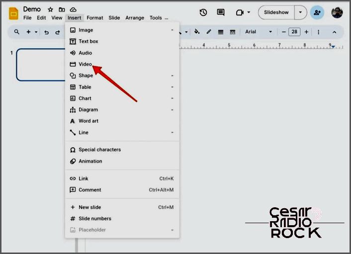 Open Video Menu in Google Slide