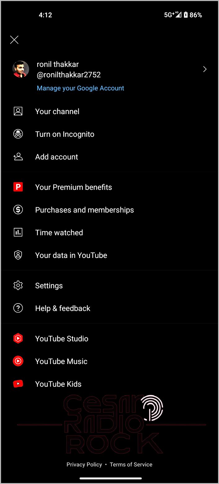 YouTube settings