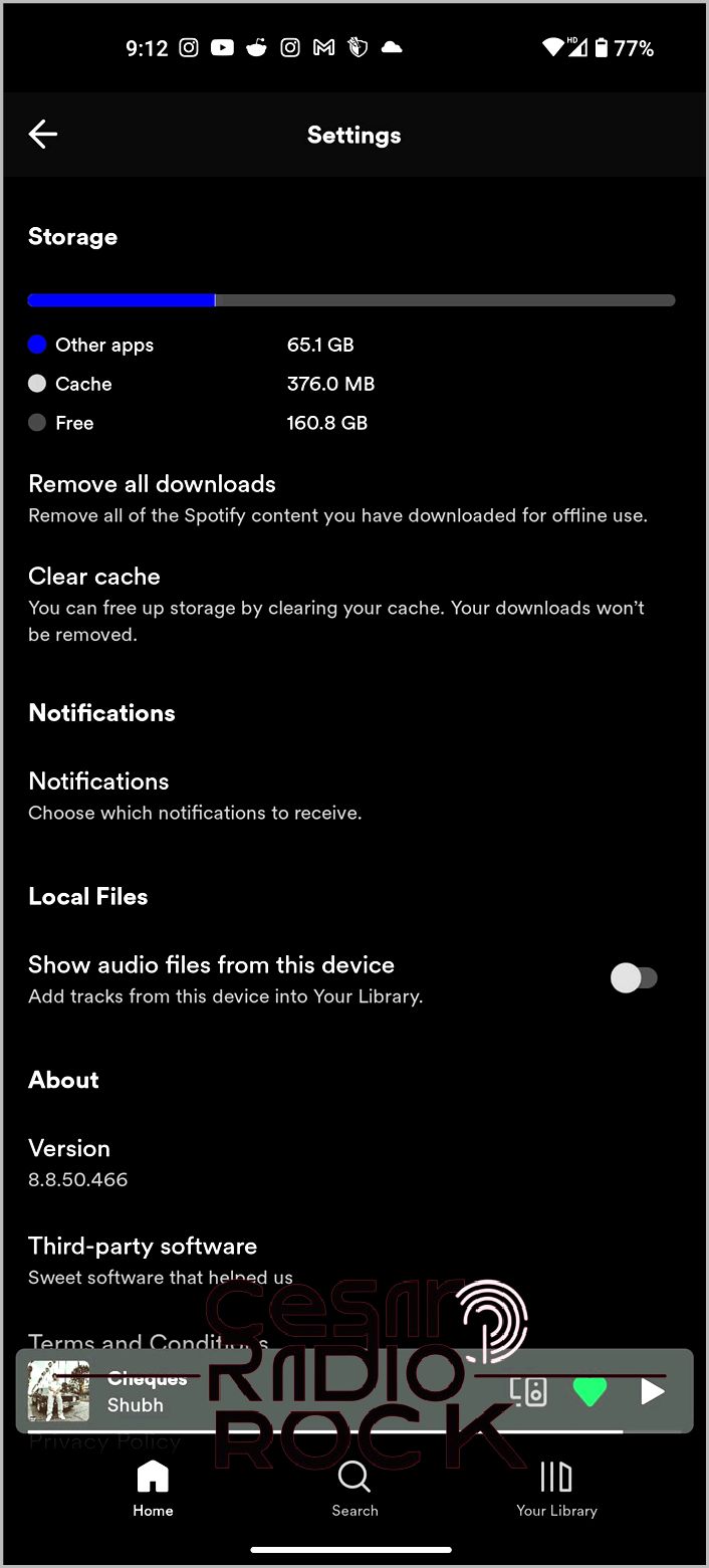 Spotify Clear cache option Android