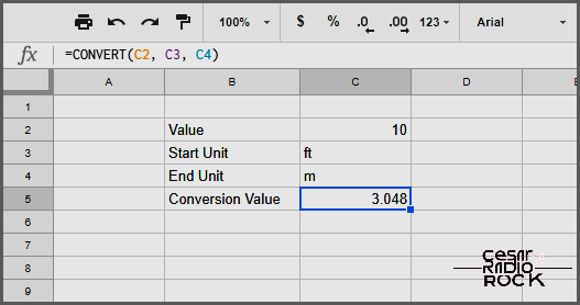 How to Convert Feet to Meters in Google Sheets