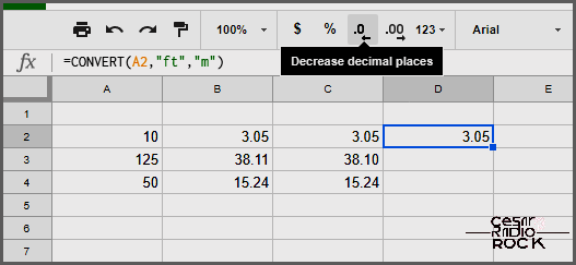 How to Convert Feet to Meters in Google Sheets