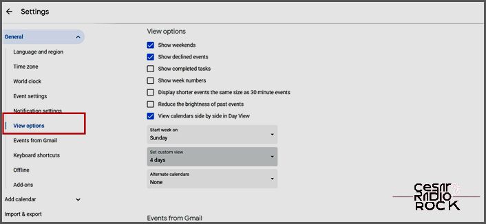 View options and custom calendar settings in Google Calendar