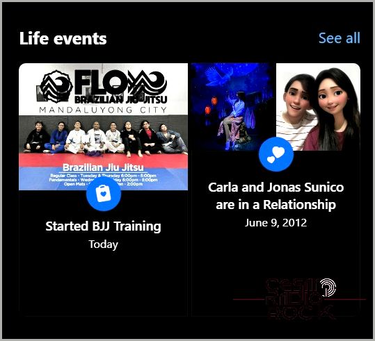 Life events section on Facebook profile