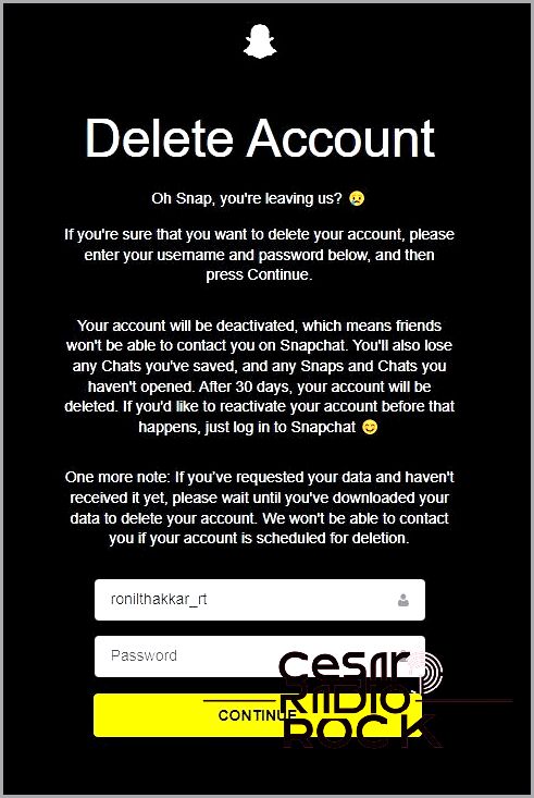 Snapchat Account Delete PC