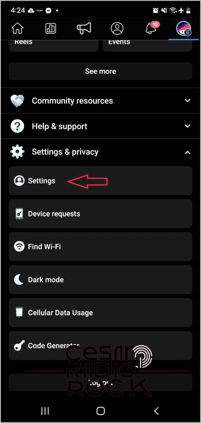 Settings location on mobile phone.