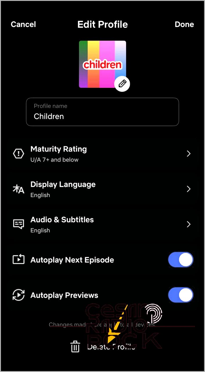 Netflix delete profile option on iOS