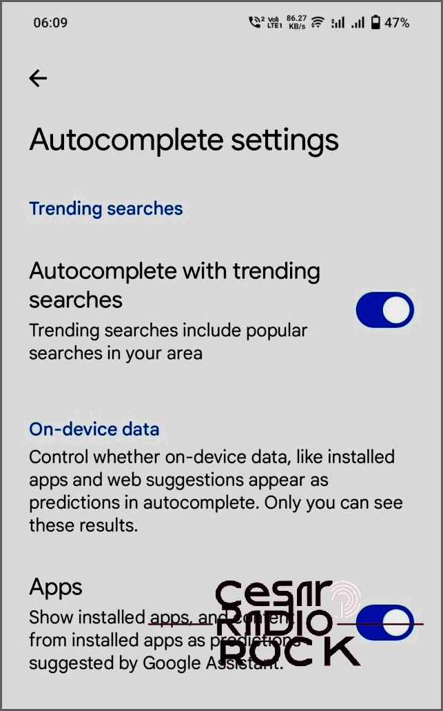 Disable Trending Searches Google App