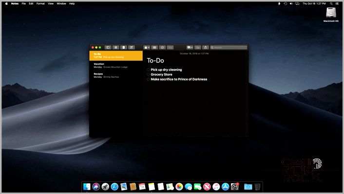 notes app dark mode mojave