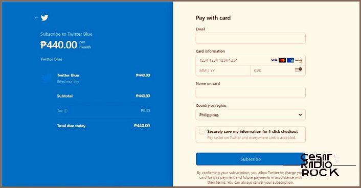 Twitter website - payment for Twitter Blue subscription