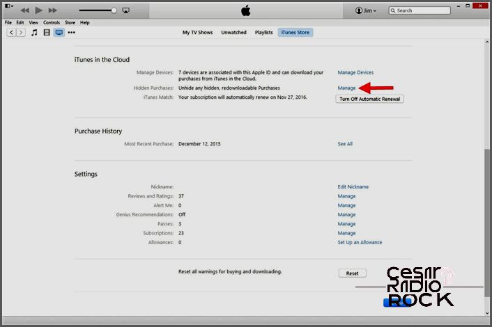 itunes manage hidden purchases