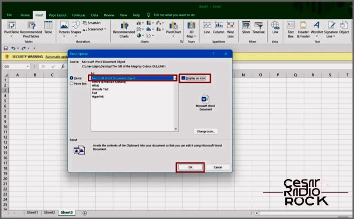 Excel Paste Special Display as Icon