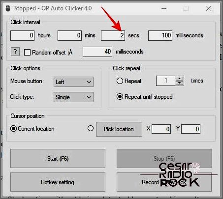 Click interval in OP Auto Clicker