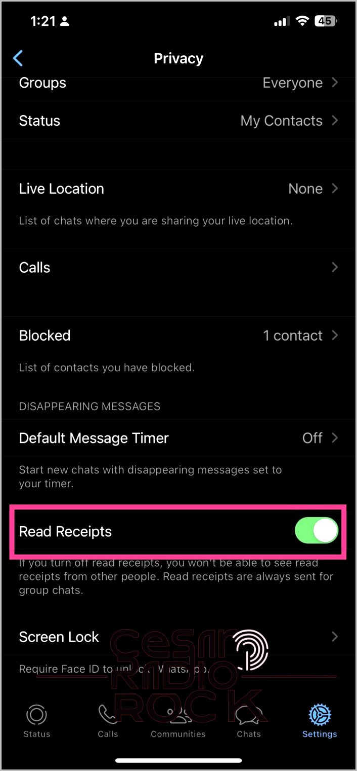 WhatsApp read receipts menu