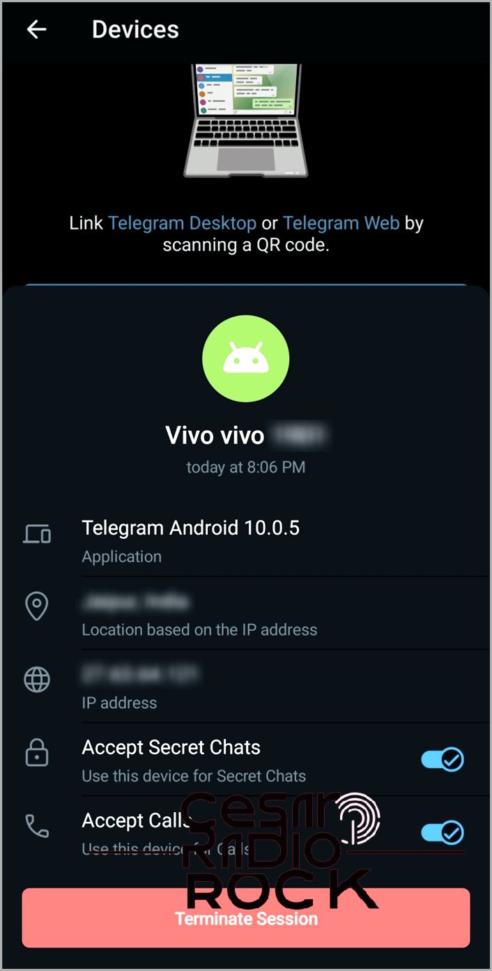 Terminate Telegram session on Android