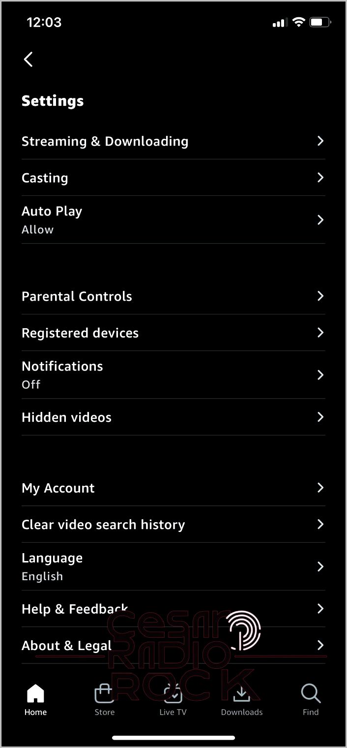 Amazon Prime Video app Registered devices option