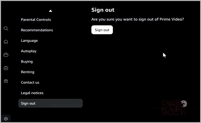 Amazon Prime Video Sign out button