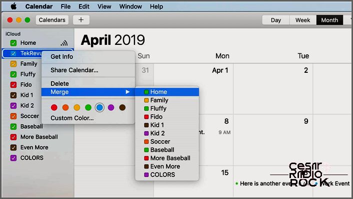 merge icloud calendars right-click