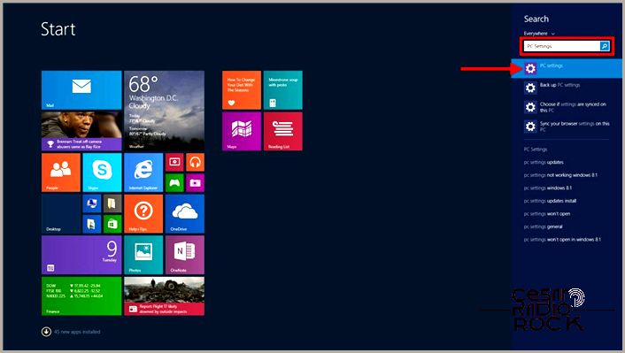 PC Settings Start Screen Search Windows 8.1